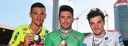 Il podio dell'Omnium al Vigorelli, con Lamon in maglia tricolore